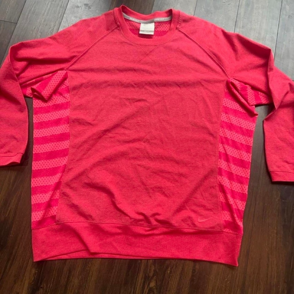 Nike Golf Red Crewneck Sweatshirt with netted airy diagonal stripe back